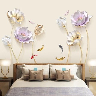Decal dán tường hoa sen đá 3D sang trọng