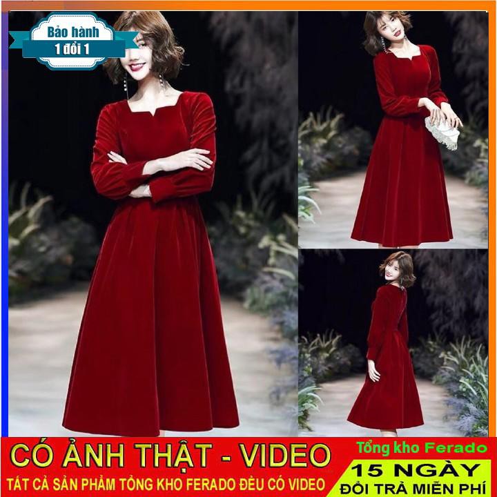 [ xả kho ] MiD Đầm đỏ xòe cổ vuông khoét V1316 duyên dáng Mie Design kèm ảnh thật