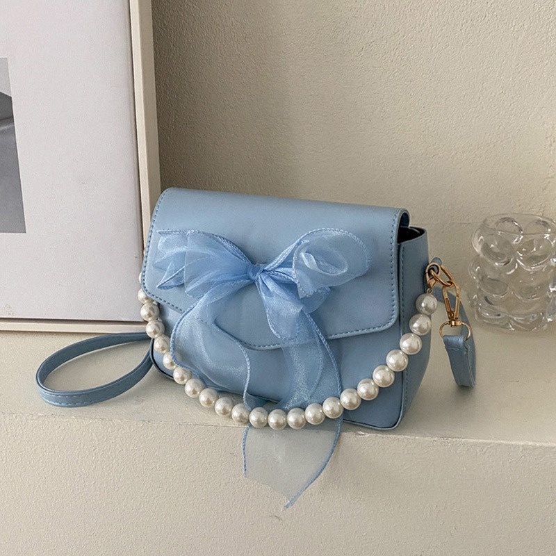 Túi Đeo Chéo Hình Vuông Nhỏ Màu Trơn Đính Nơ Phối Ngọc Trai Thời Trang Mùa Hè Dành Cho Nữ NB00083 2022