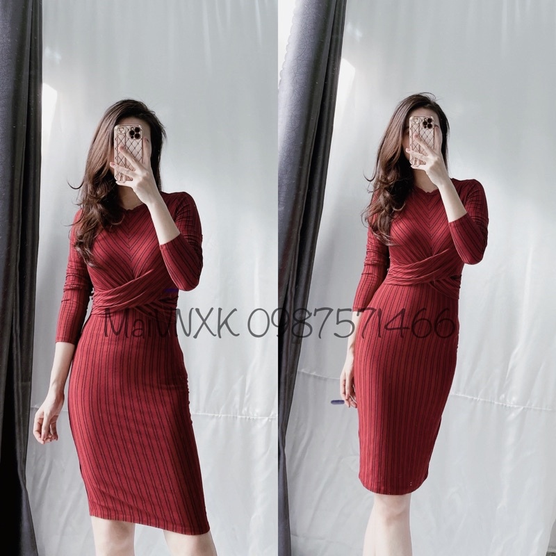 Đầm thun body xoắn eo