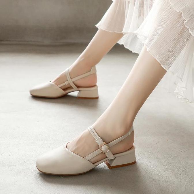 Giày sandal gót vừa mũi vuông thời trang cho nữ