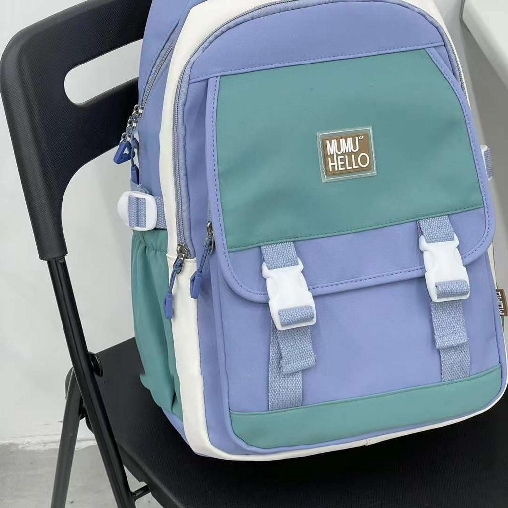 Balo đi học nữ phong cách basic vải nylon chống nước nhiều ngăn đựng vừa laptop B1601