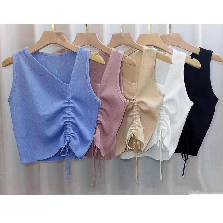 Áo croptop nữ áo kiểu dây rút chéo không tay dệt kim thời trang quyến rũ mẫu mới nhất S4T1-2