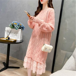 V011 - Váy len phối chân ren cao cấp