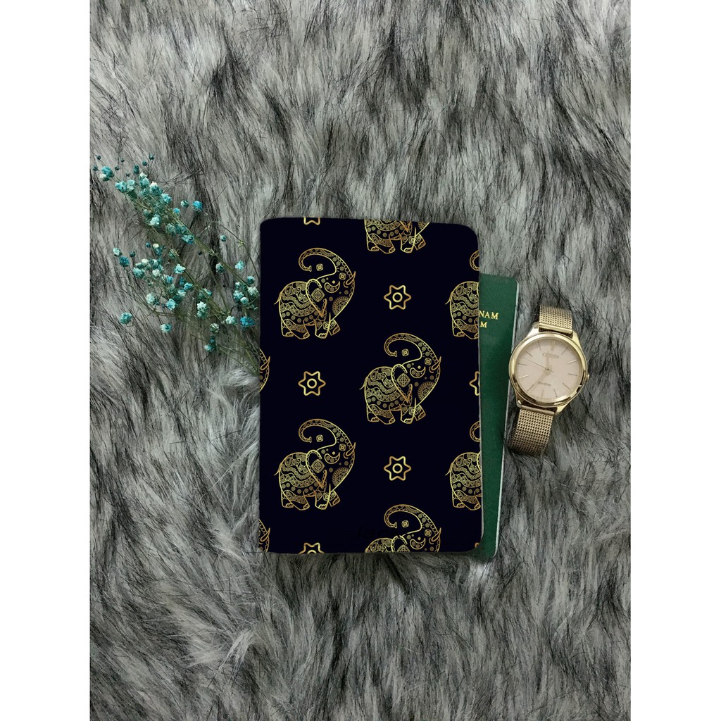 Ví bọc hộ chiếu (passport holder) in hoa văn voi phong cách boho cực chất