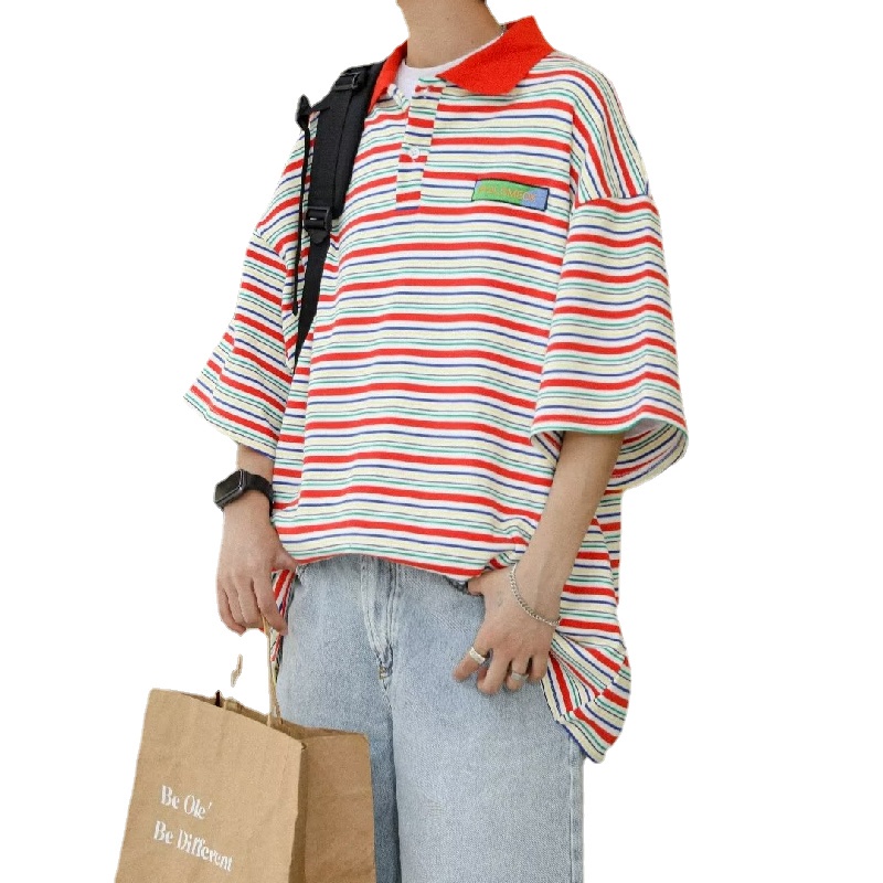 Áo Thun POLO Tay Ngắn Dáng Rộng Thoáng Khí In Họa Tiết Phong Cách hip hop Đường Phố Hàn Quốc Thời Trang Mùa Hè Cho Nam