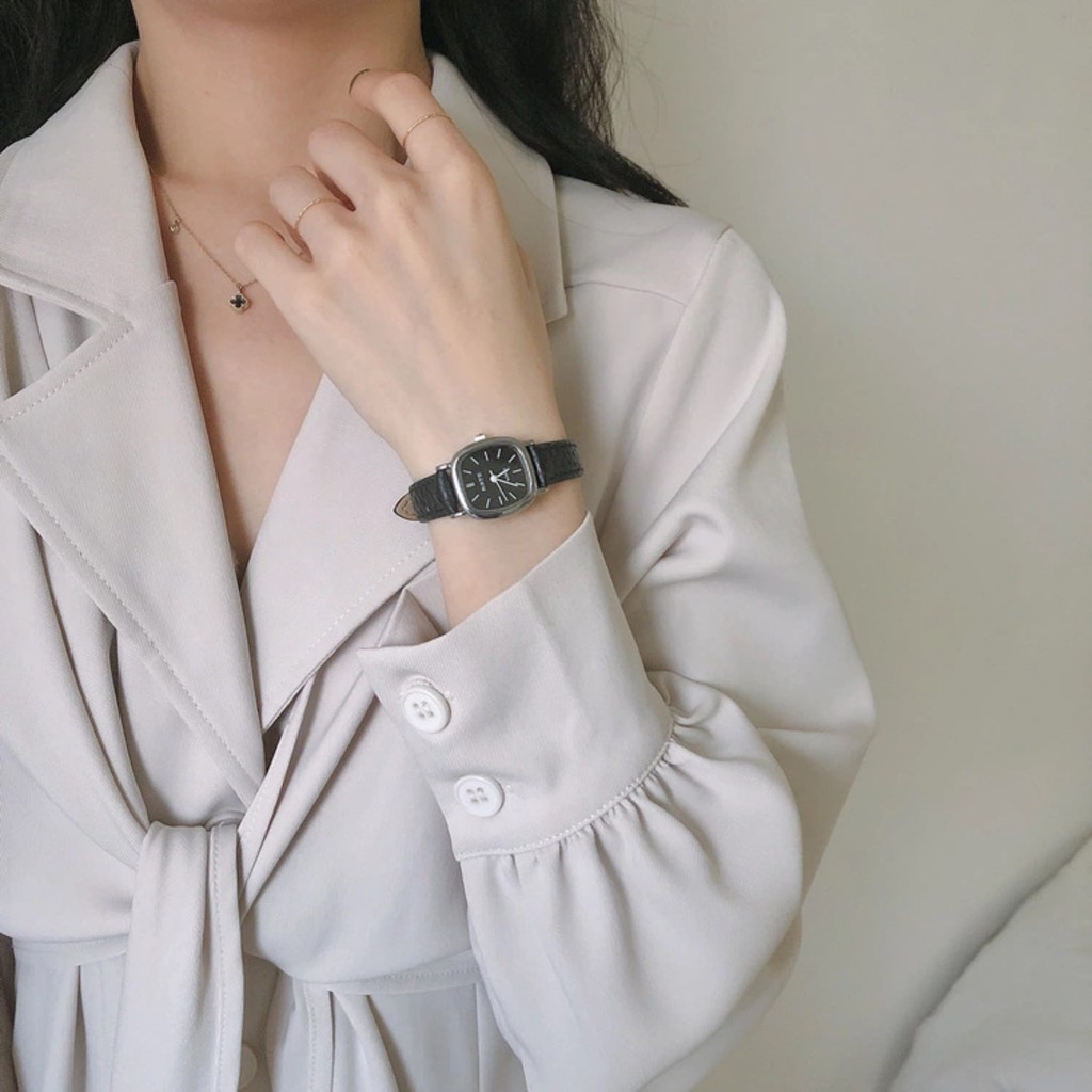 Đồng hồ nữ RAXT mặt vuông bo góc tròn dây da sần phong cách thời trang cổ điển | BigBuy360 - bigbuy360.vn