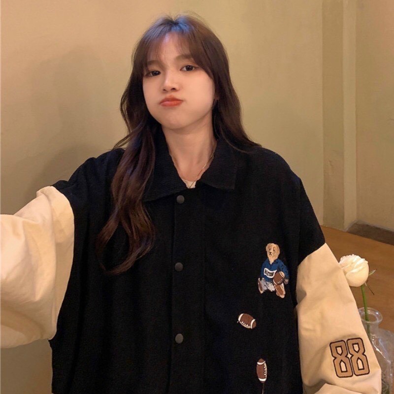 🌵 𝐓𝐡𝐞𝐔𝐥𝐳𝐳𝐚𝐧𝐠 🌵 066 Áo Khoác Nữ KaKi Nhung Tâm Thêu Gấu Nút Bấm Hàng Quảng Châu | BigBuy360 - bigbuy360.vn