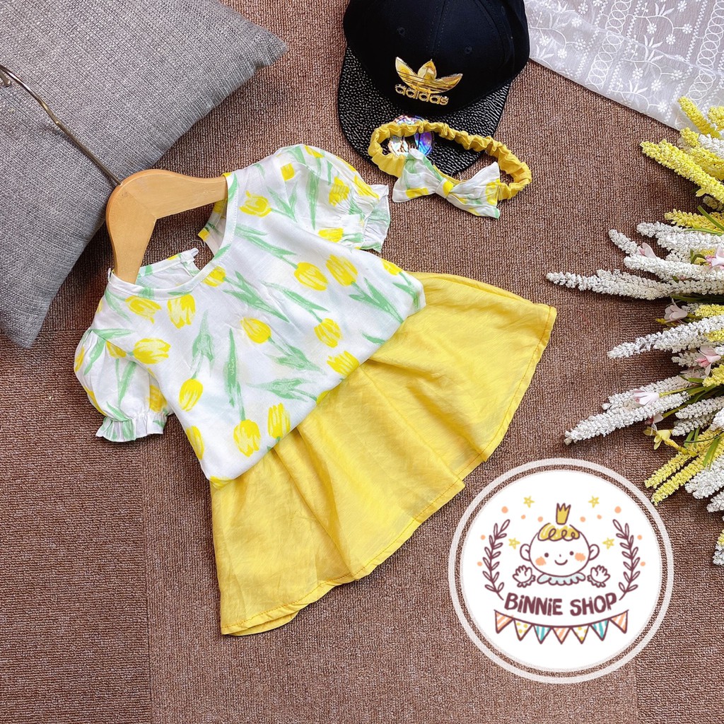 Set Váy hoa Tulip tặng kèm Turban xinh xắn cho Bé Gái - V2023