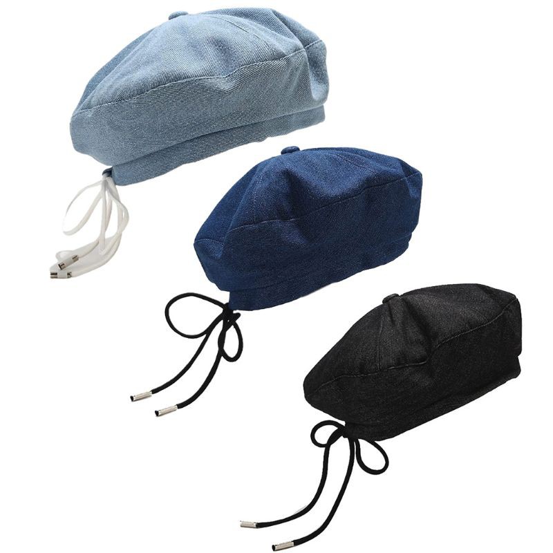 Mũ Beret Denim Thắt Nơ Xinh Xắn Cho Nữ