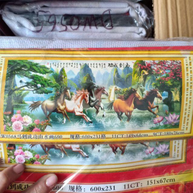 Tranh thêu chữ thập mã đáo thành công tuyệt đẹp kt 149*64 cm hình thật