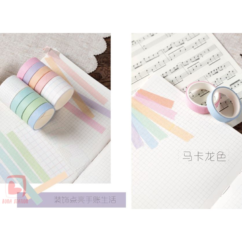 Bộ 10 washi tape băng keo vintage, pastel 2 size | BSW004