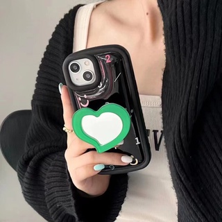 Ốp Điện Thoại Màu Đen Gắn Gương Hình Trái Tim Cho iPhone 11 11promax 12 12promax 13 13promax 14 14plus 14promax 14pro