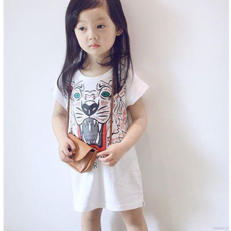 Đầm thun ngắn tay in hoạt hình cho bé gái