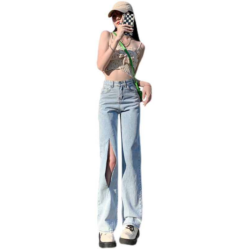 Quần Denim Lưng Cao Ống Rộng Thời Trang Cá Tính 156365 Quần Dài Rách Gối Phong Cách Hàn Quốc Thời Trang Cá Tính