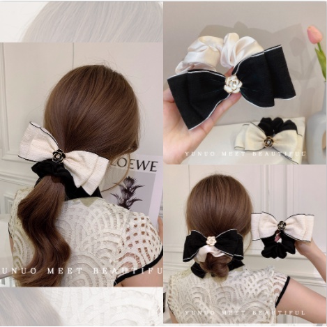 Dây Buộc Tóc Cao Su Co Giãn Phối Hoa Trà Thanh Lịch Thời Trang Hàn Quốc Cho Nữ