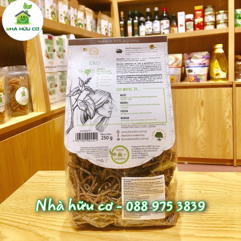 Mì sợi hữu cơ kiều mạch Bartolini - Organic Buckwheat Noodles 250gr - Date: 20/5/2023