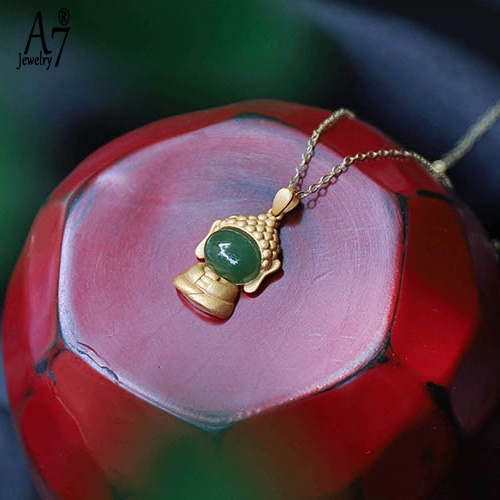 Vòng cổ Mạ Bạc 925 Mặt Hình Phật Đính Ngọc Bích Thời Trang Cho Nữ