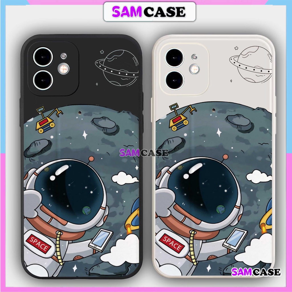 Ốp lưng iPhone Phi hành gia Cute cạnh viền vuông silicon mềm dẻo cho iphone 6/6s/7/8/X/XS/XR/11/12/13/14 Pro Plus Max