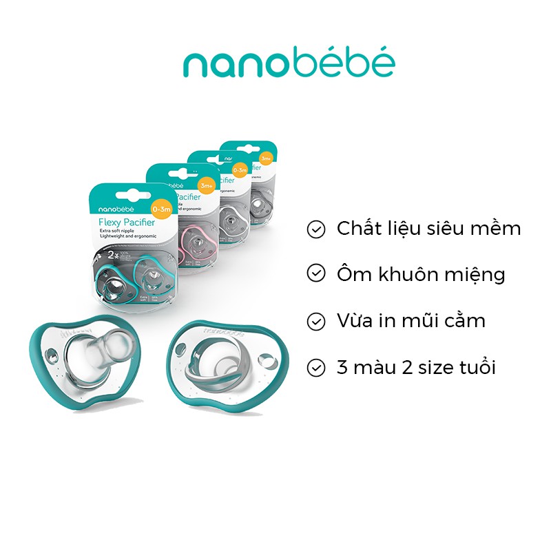 Set 2 Núm ti giả Nanobebe silicon không chưa BPA an toàn cho bé phát triển răng miệng