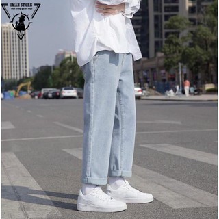 Quần Jean Baggy nam xanh sáng nhạt ống xuông rộng style hàn quốc 2024 được xem hàng