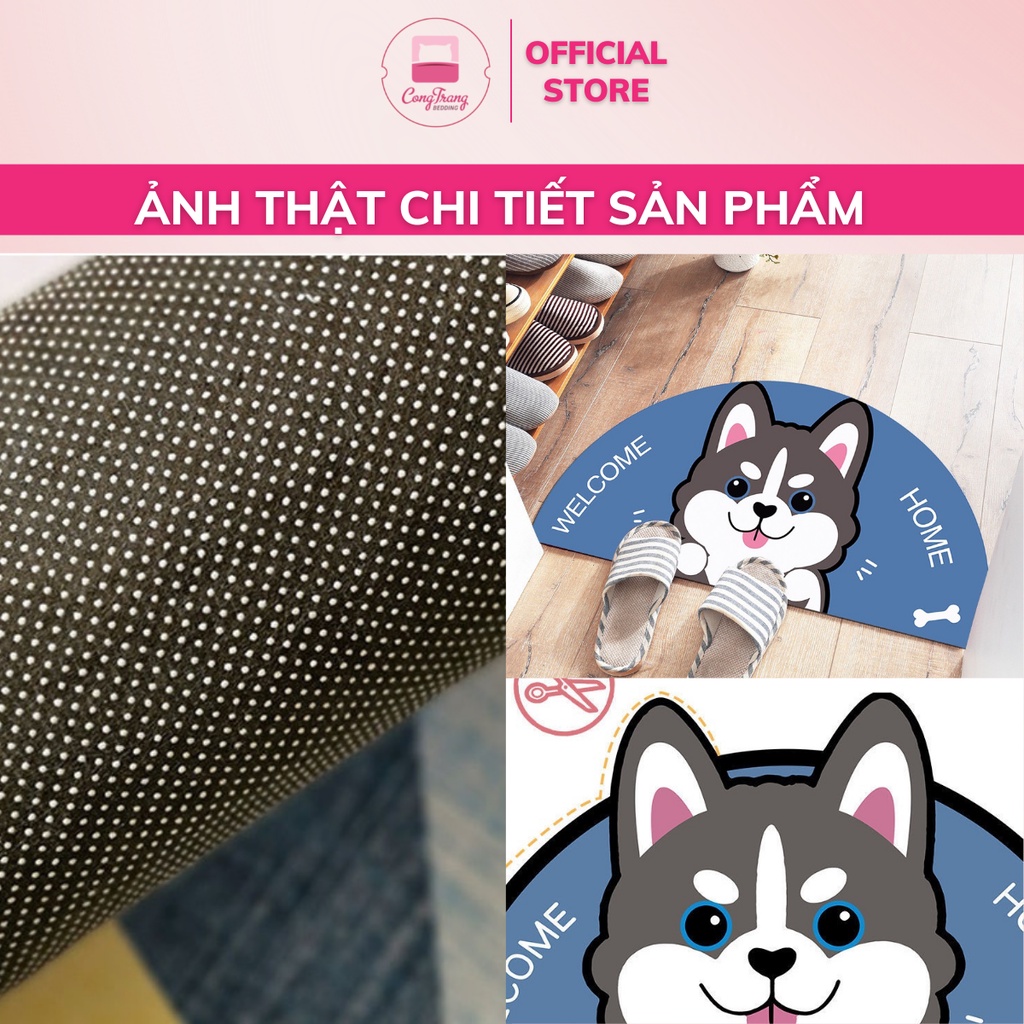 Thảm Chùi Chân Bali Bán Nguyệt Hình Thú, Hoa Quả - Đế Cao Su Chống Trơn Trượt SIÊU THẤM, SIÊU SẠCH ( 80cm X 40cm )