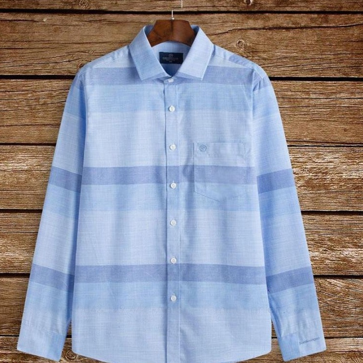 Áo Sơ Mi Nam Công Sở Trung Niên Anton Somianton Xanh Dài Tay Vải Sợi Tre Họa Tiết Kẻ Caro - 8566