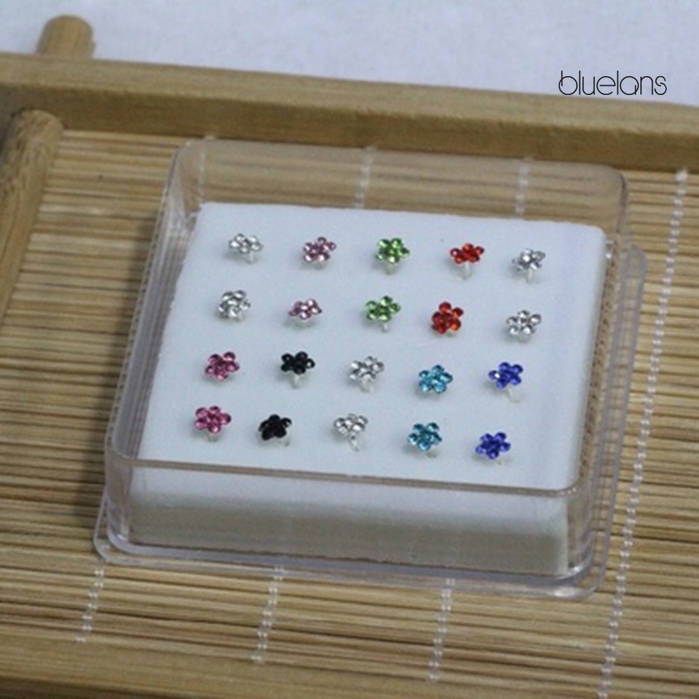 Hộp 20 Khuyên Mũi Mạ Bạc Đính Đá Pha Lê