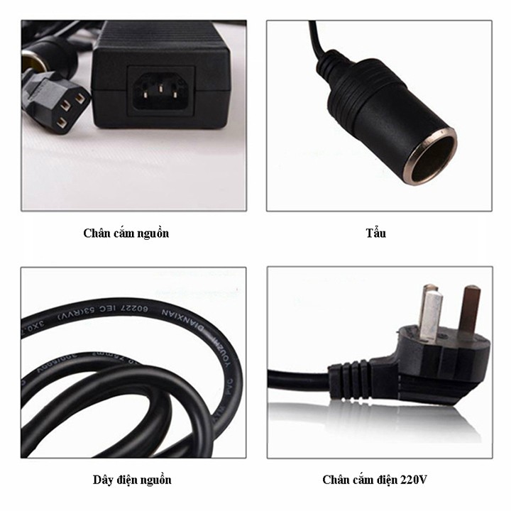 Adapter đổi nguồn từ 220VAC sang 12VDC-5A-60W cắm tẩu châm thuốc ô tô