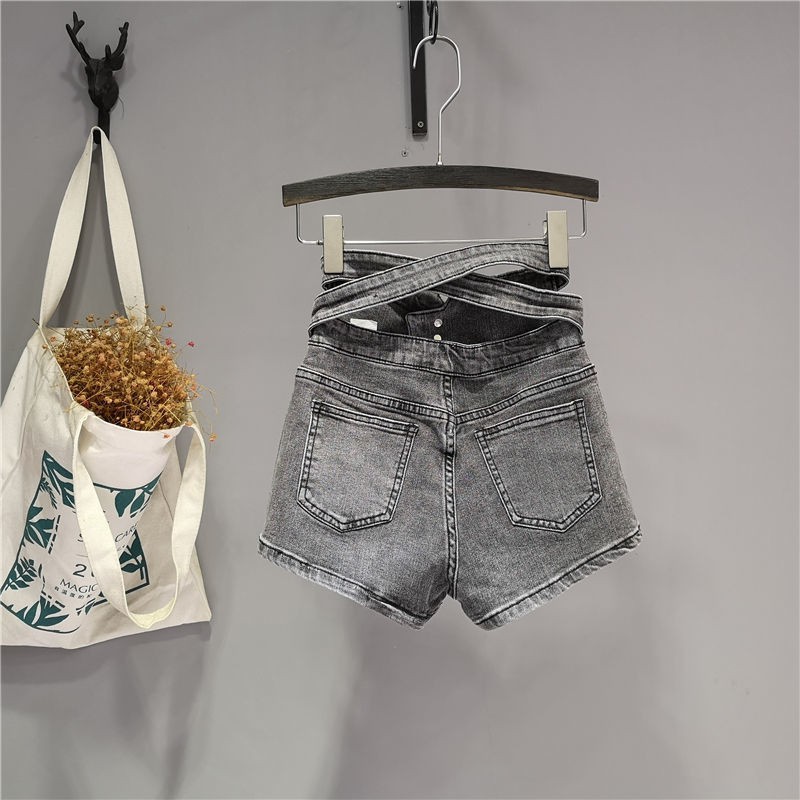 Summer Fashion Women's High Waist Diagonal Stretch Denim Shorts