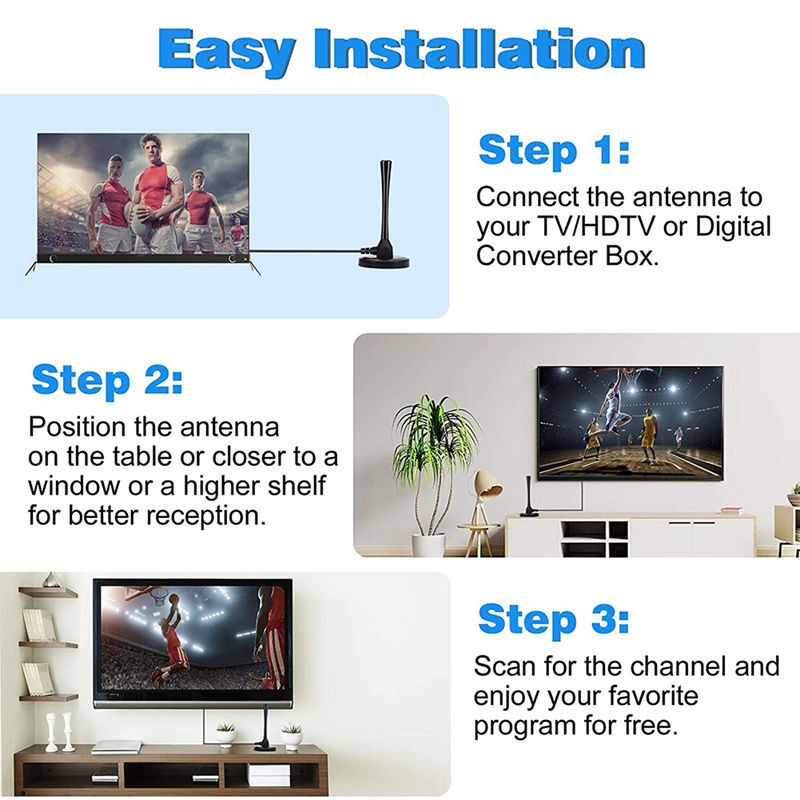 Anten TV kỹ thuật số trong nhà khuếch đại 150 dặm hỗ trợ 4K 1080P HDTV