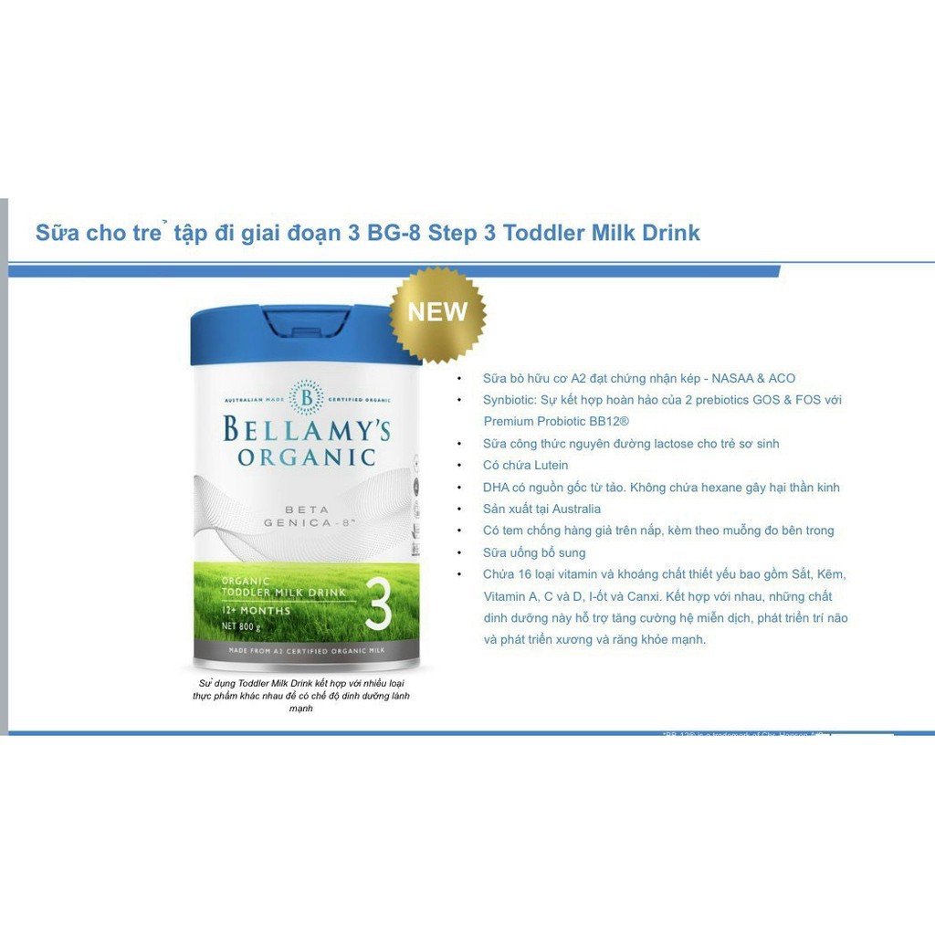 Sữa Bellamy's Organic Beta Genica - 8'' lon 800gr (đủ số)