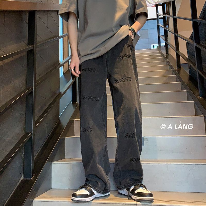 Quần Jeans Ống Suông Rộng Thêu Họa Tiết Phong Cách Hiphop Retro Size S-3Xl 2 Kiểu Cho Nam