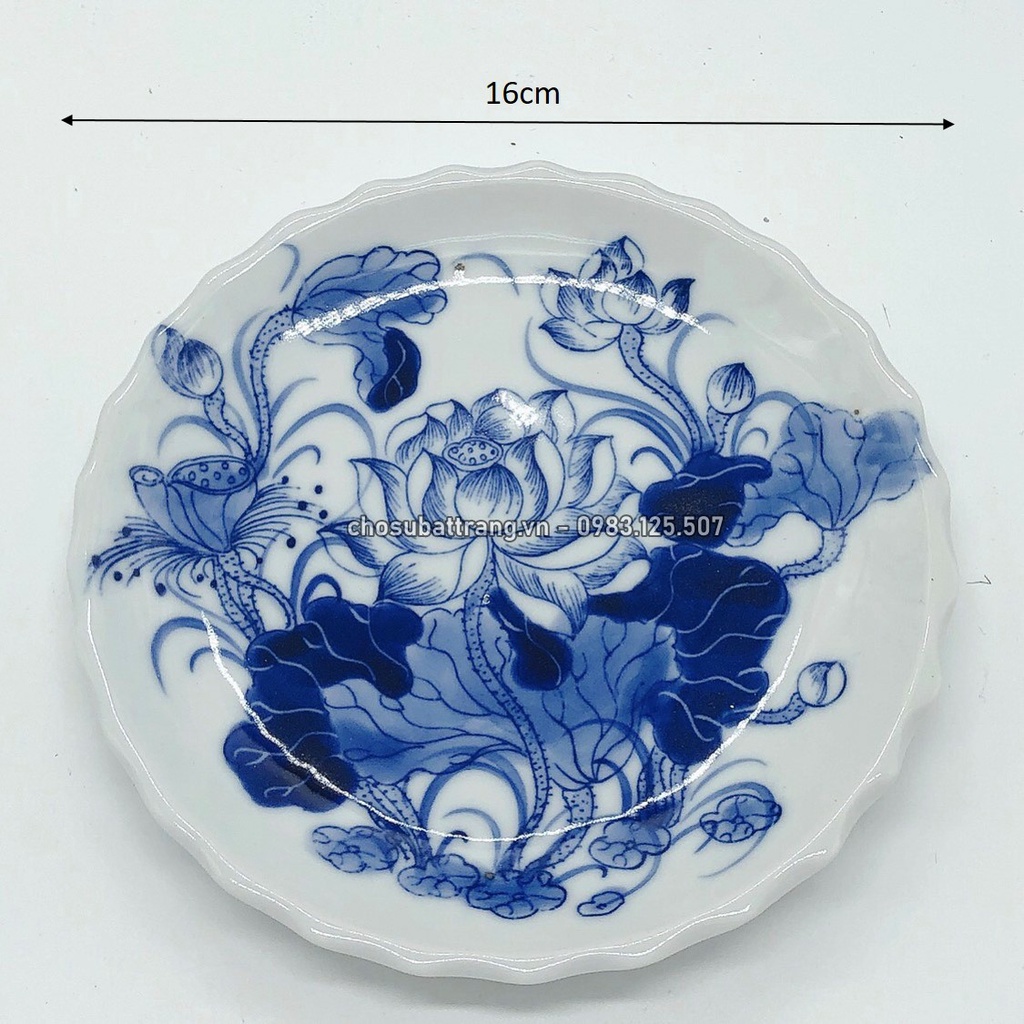 Đĩa đựng trầu cau/ xin đài âm dương trên ban thờ - men xanh lam