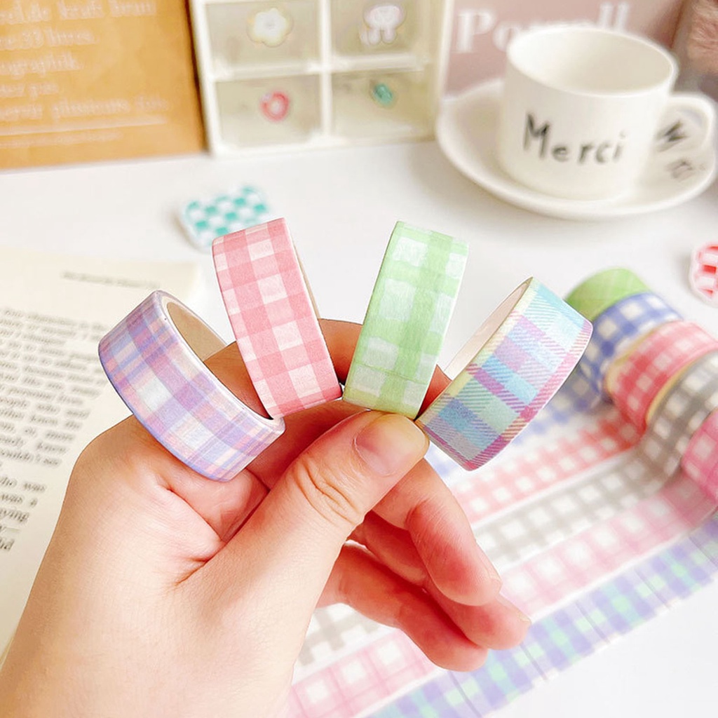 Cuộn Băng Keo Washi Họa Tiết Kẻ Sọc Phong Cách Hàn Quốc Độc Đáo Trang Trí Sổ Tay / Nhật Ký DIY