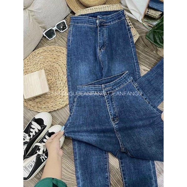Quần jean bó skiny túi nắp cạp cao chất bò co giãn đẹp dày dặn , quần bò ôm giãn hách dáng by JEAN FANGU