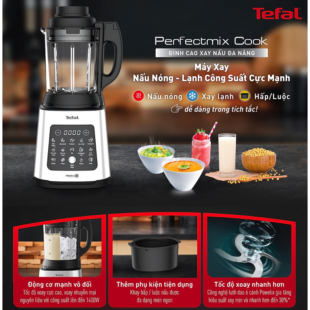 Máy làm sữa hạt Tefal Perfectmix Cook BL83SD66 - 1.75L  - 10 chế độ nấu nóng lạnh, dễ dàng vệ sinh  -Máy xay nấu đa năng