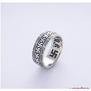 Nhẫn bạc thái nam cao cấp 925 bát nhã tâm kinh hàng không đen không rỉ cao cấp