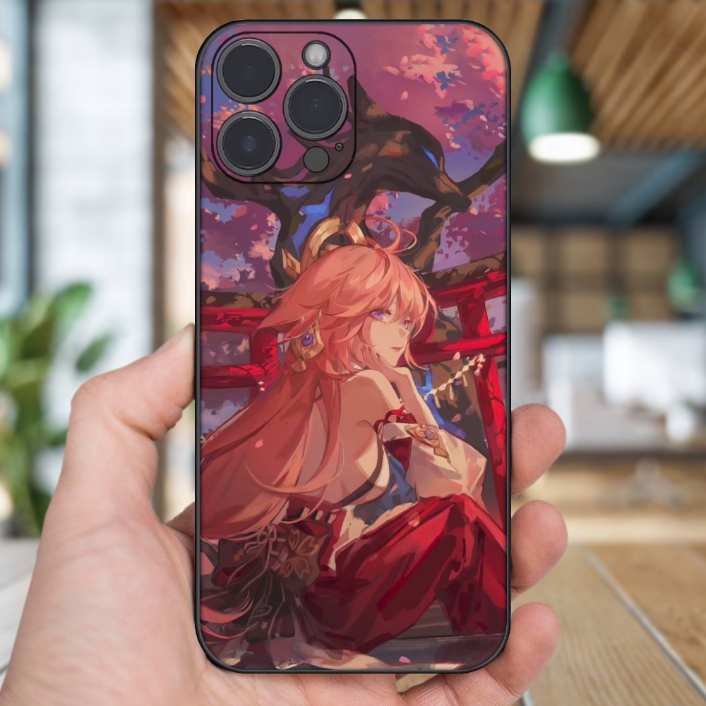 Ốp lưng iPhone 13 Pro Max dẻo đen cạnh vuông in hình Yae Miko Genshin Impact