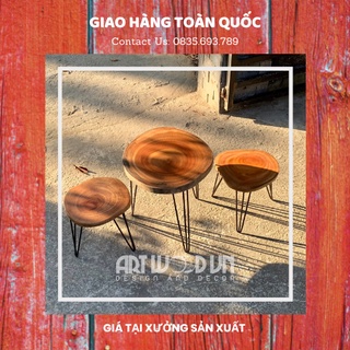 Bộ bàn ghế cà phê, trà ARTWOODVN gỗ xà cừ tự nhiên nguyên tấm, ĐK bàn 40-44cm/cao 45cm,ĐK ghế 26-30cm/cao 33cm