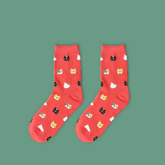 Vớ cotton nữ cổ cao họa tiết mèo hoạt hình đáng yêu thời trang thu đông