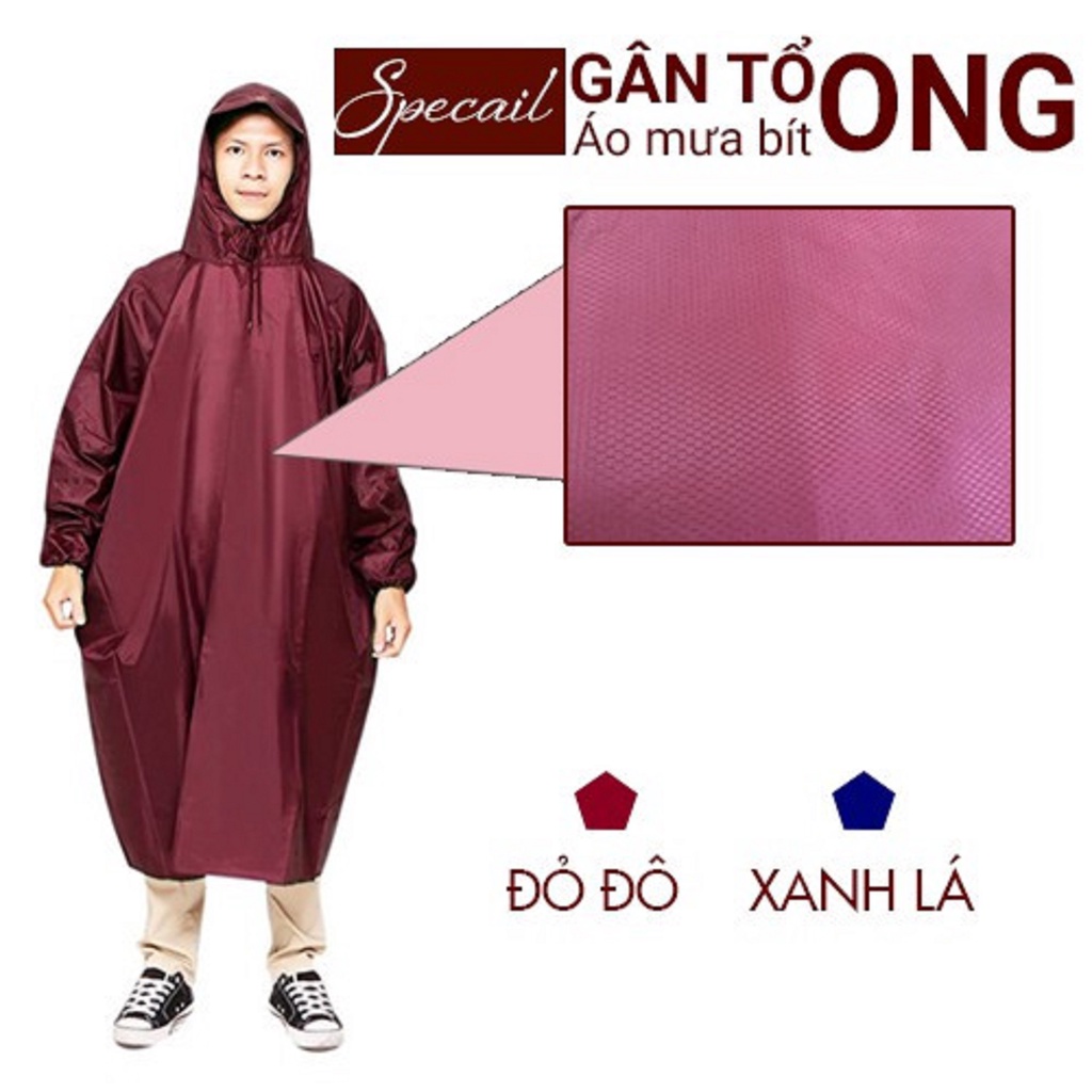 Áo mưa vải Dù cánh dơi / xẻ tà 1m4 - Loại Vải Tổ Ong Cao Cấp