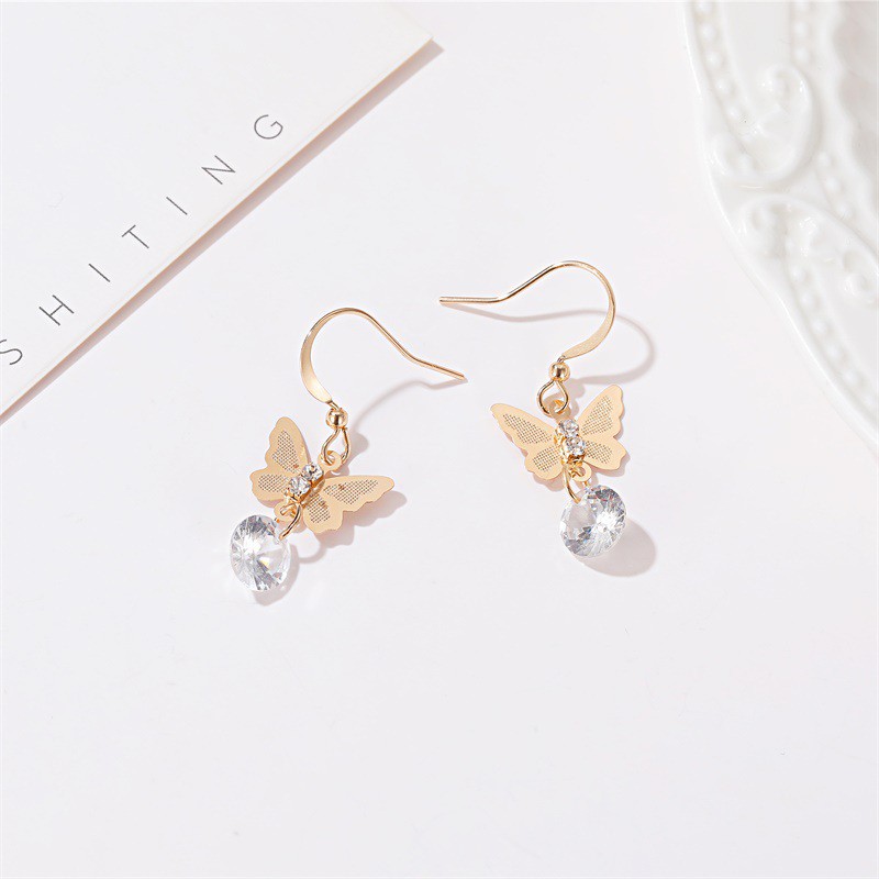 Khuyên tai hình bướm đính đá zircon nhân tạo phong cách Hàn