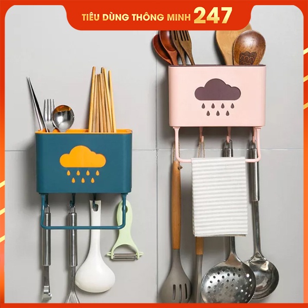 Hộp đựng đũa treo tường hình đám mây FREESHIP Hộp đựng thìa tiện lợi có móc treo tiết kiệm diện tích