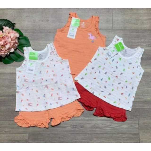 Bộ ba lỗ bé gái Lullaby NH35B , bộ sát nách viền cổ cotton cao cấp