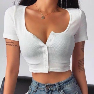 Áo thun croptop ôm body cài nút