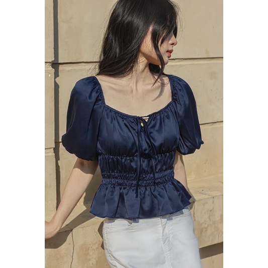 LANIE_Áo cổ vuông buộc nơ lụa mờ bo chun TIANA TOP | BigBuy360 - bigbuy360.vn