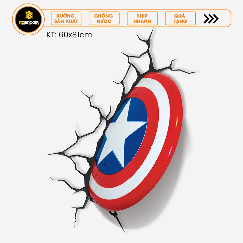 Hình Khiên Captain America | Giấy Dán Tường 3D Decor Nhà Cửa , Trang Trí Nhà Hàng , Quán Ăn , Tiệm Sách