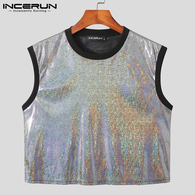 Áo lửng INCERUN sát nách phối kim sa lấp lánh cho nam