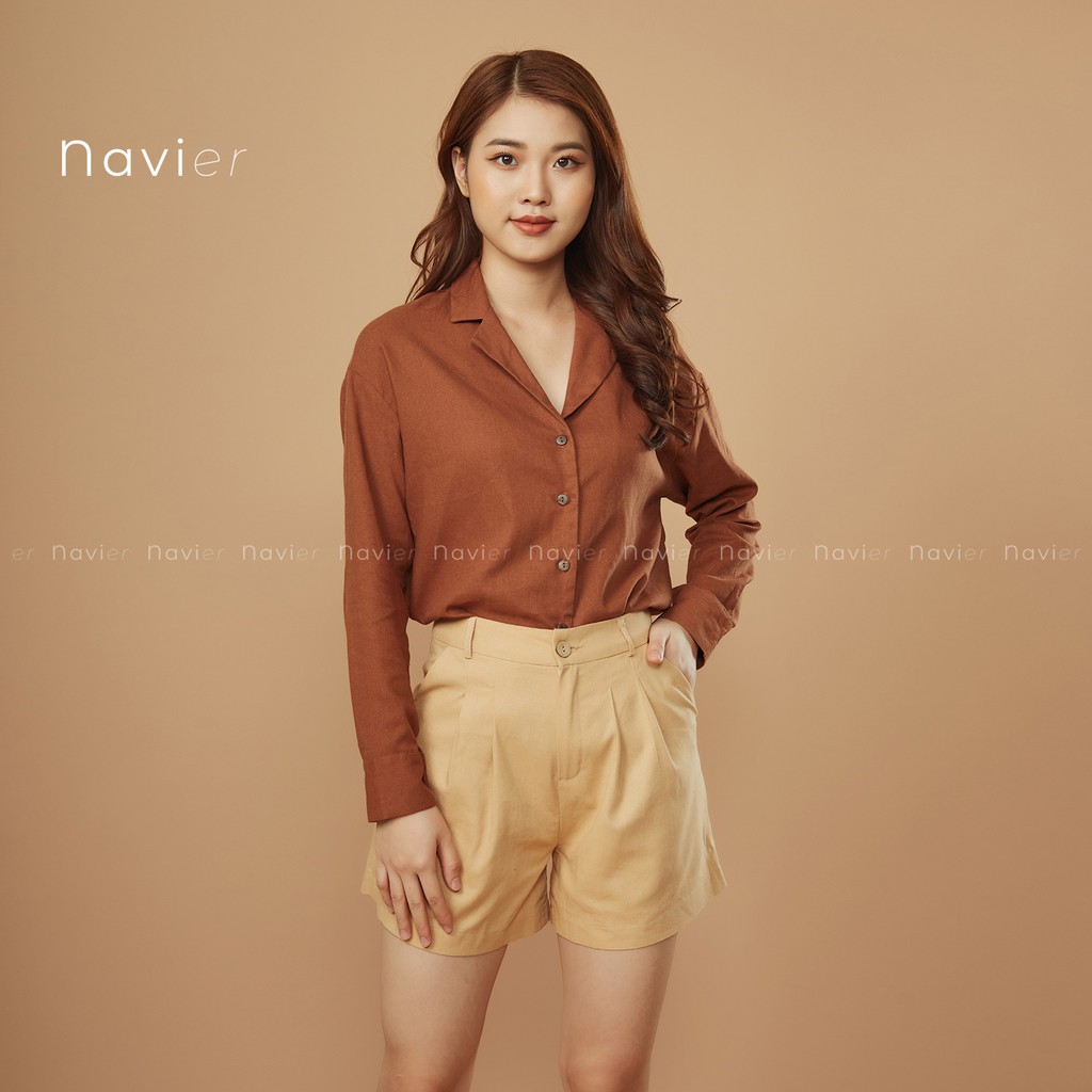 QUẦN SHORT NỮ LƯNG CAO - QUẦN SOOC ỐNG RỘNG NHIỀU MÀU VẢI ĐŨI LINEN SH01 NAVIER | BigBuy360 - bigbuy360.vn
